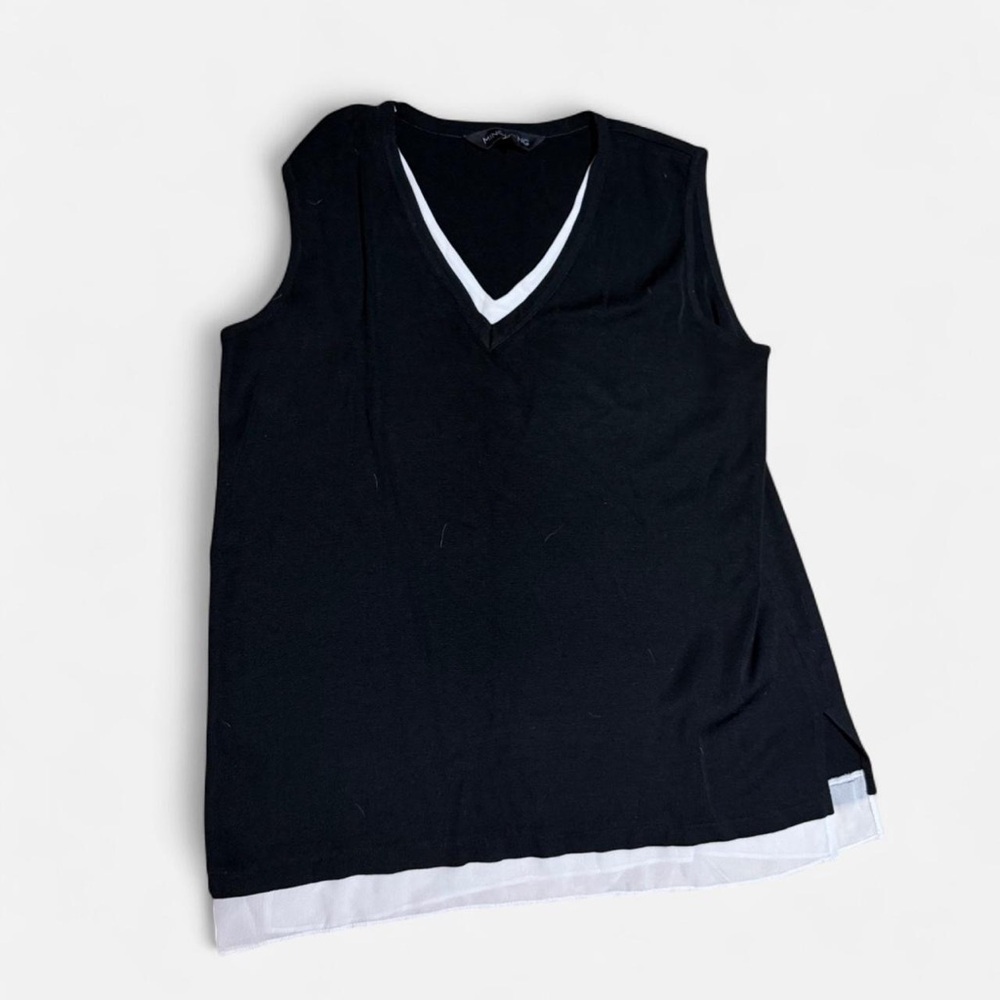 MING WANG Black & White Layered V-Neck Tank